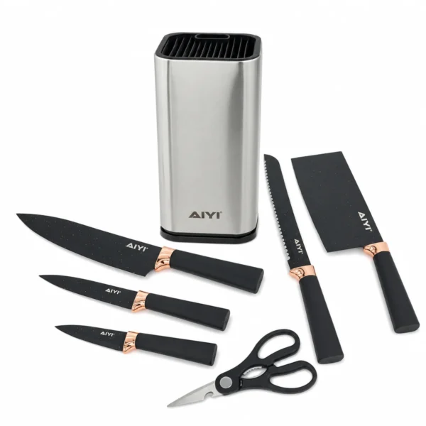 AIYI 6-Piece Premium Kitchen Knife Set with Block Black AY097-013