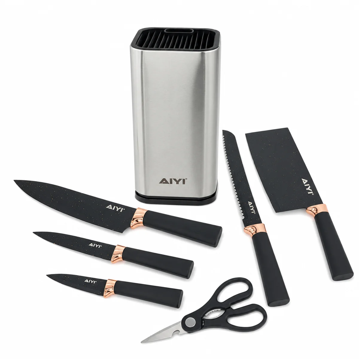 AIYI 6-Piece Premium Kitchen Knife Set with Block Black AY097-013 - Image 2