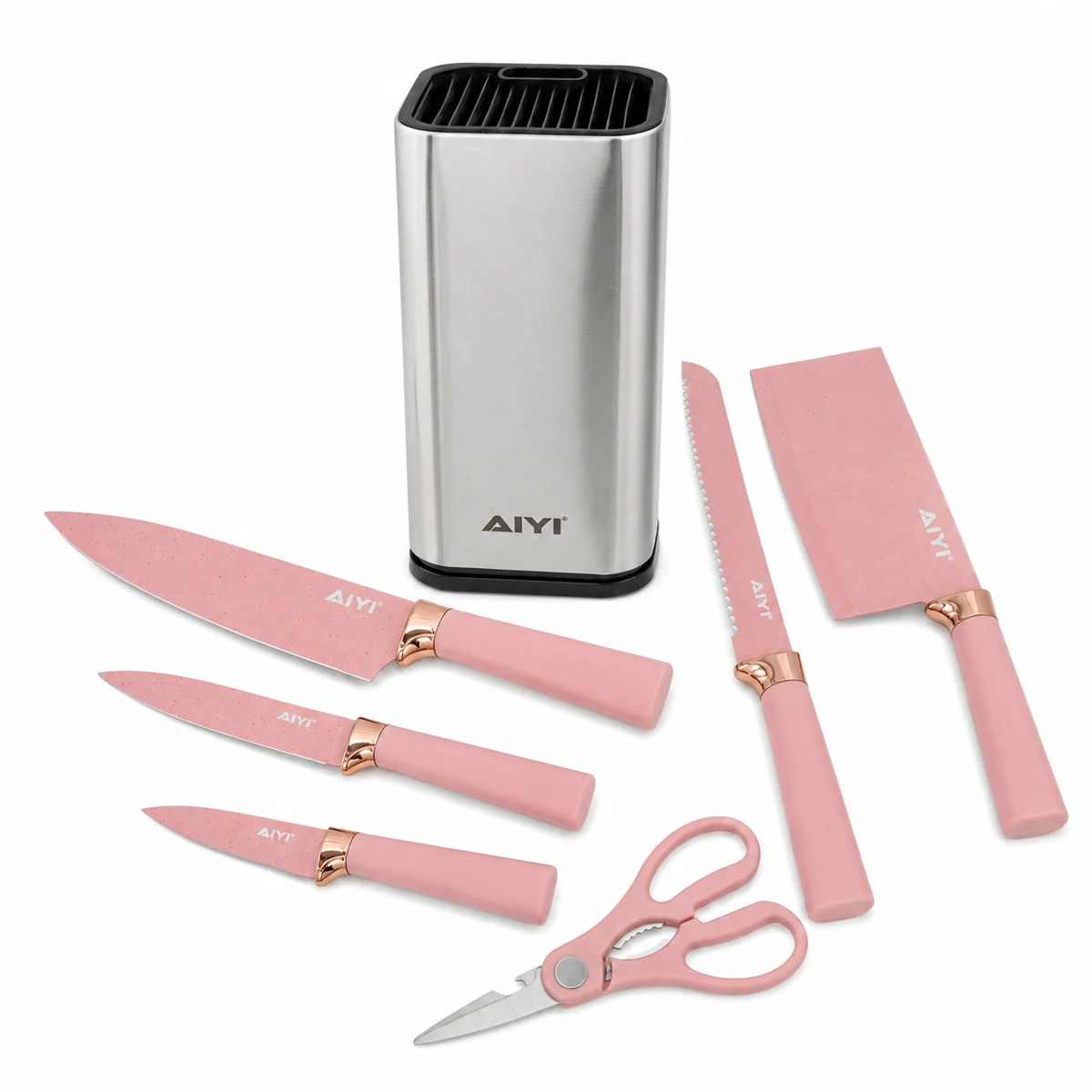 AIYI 6-Piece Premium Kitchen Knife Set with Block Pink AY097-013 - Image 2