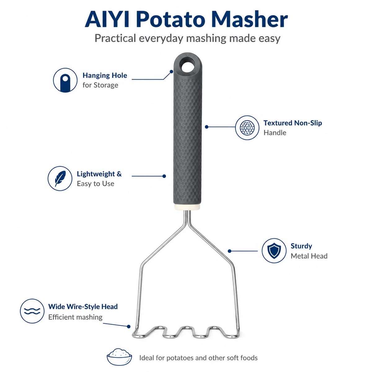 AIYI Potato Masher with Non-Slip Handle AY097-501 - Image 6