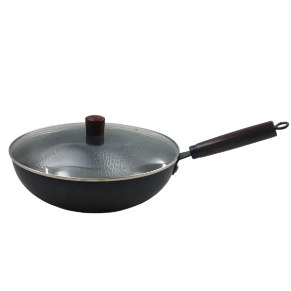 Hand hammered wok with glass lid AY129-009