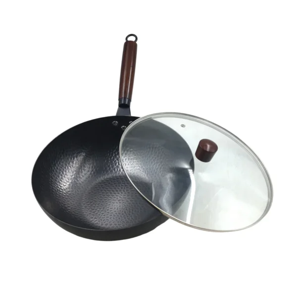 Hand hammered wok with glass lid AY129-009