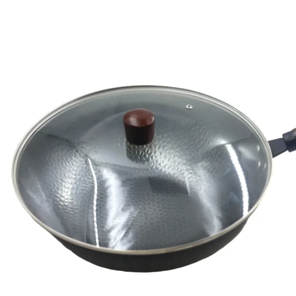 Hand hammered wok with glass lid AY129-009