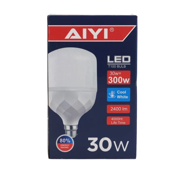AIYI B22 LED Bulb 30W, Large T100 10cm Wide, 6500K Cool White, 2400LM Lamp AY398-085