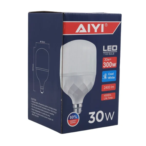 AIYI B22 LED Bulb 30W, Large T100 10cm Wide, 6500K Cool White, 2400LM Lamp AY398-085