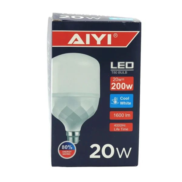 AIYI B22 LED Bulb 20W, Large T80 8cm Wide, 6500K Cool White, 1600LM Lamp AY398-083