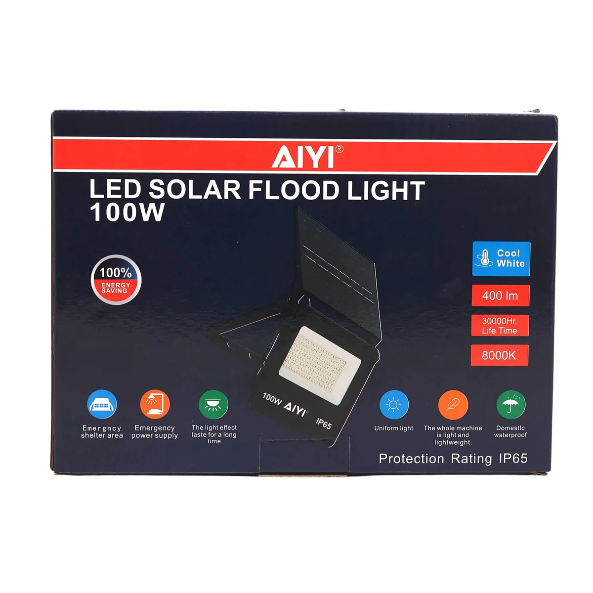 AIYI 100W Foldable Solar Flood Light With Panel 400LM IP65 Outdoor Light AY399-050 - Image 4