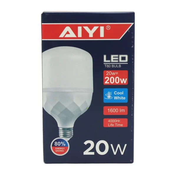 AIYI E27 LED Bulb 20W, Large T80 8cm Wide, 6500K Cool White, 1600LM Lamp AY398-082