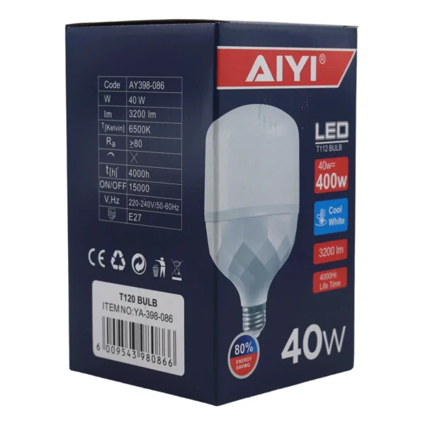 AIYI B22 LED Bulb 40W, Large T112 11.2cm Wide, 6500K Cool White, 3200LM Lamp AY398-087