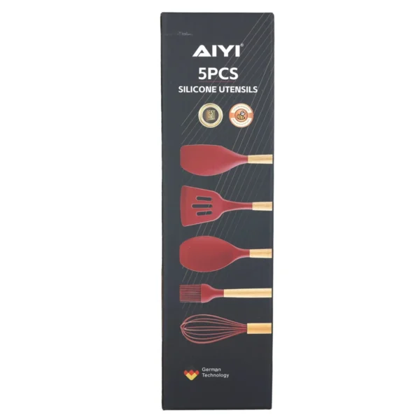 AIYI 5-Piece Silicone Kitchen Utensil Set with Wooden Handles AY097-701