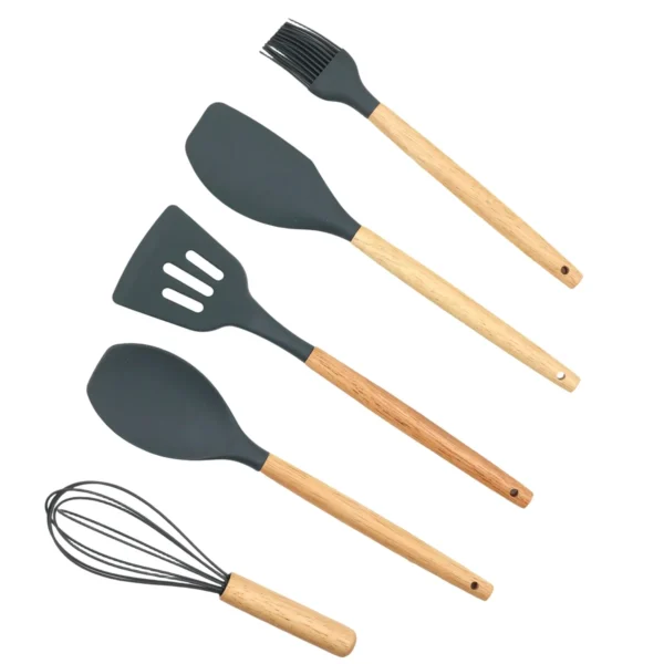 AIYI 5-Piece Silicone Kitchen Utensil Set with Wooden Handles AY097-701