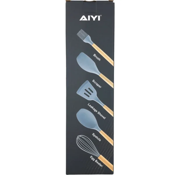 AIYI 5-Piece Silicone Kitchen Utensil Set with Wooden Handles AY097-701