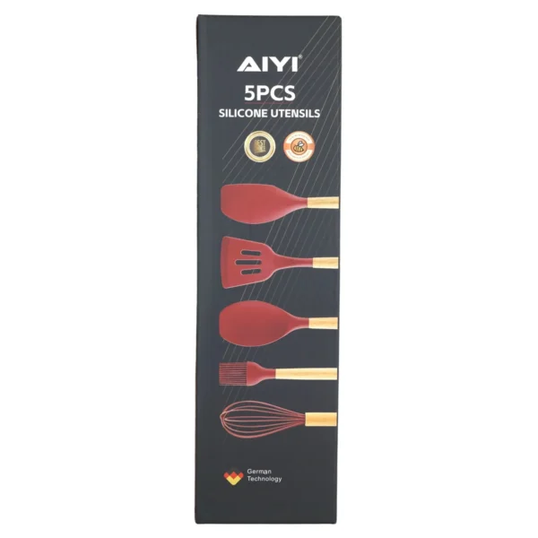 AIYI 5-Piece Silicone Kitchen Utensil Set with Wooden Handles AY097-703