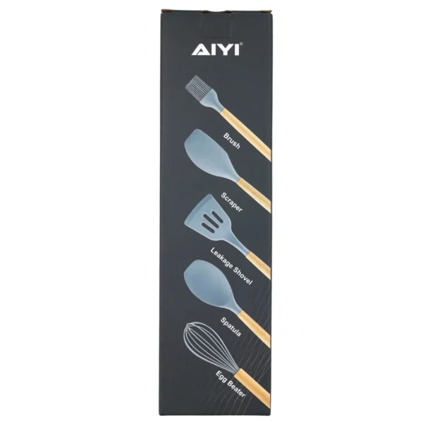 AIYI 5-Piece Silicone Kitchen Utensil Set with Wooden Handles AY097-703