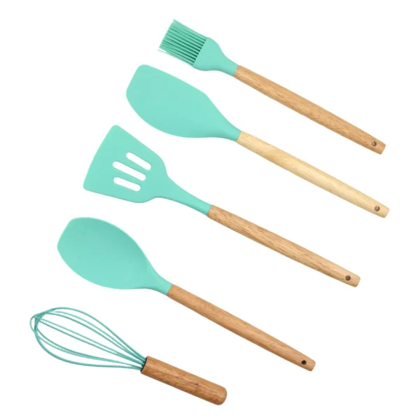 AIYI 5-Piece Silicone Kitchen Utensil Set with Wooden Handles AY097-703