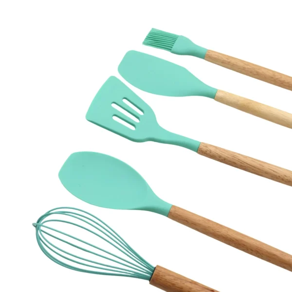 AIYI 5-Piece Silicone Kitchen Utensil Set with Wooden Handles AY097-703