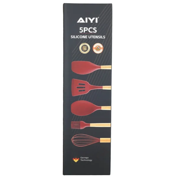AIYI 5-Piece Silicone Kitchen Utensil Set with Wooden Handles AY097-704