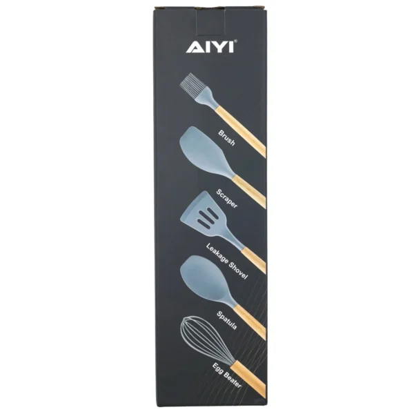 AIYI 5-Piece Silicone Kitchen Utensil Set with Wooden Handles AY097-704