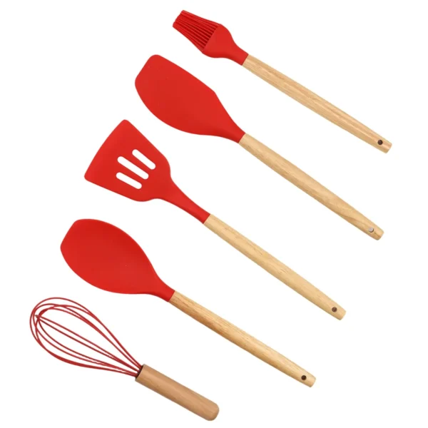 AIYI 5-Piece Silicone Kitchen Utensil Set with Wooden Handles AY097-704
