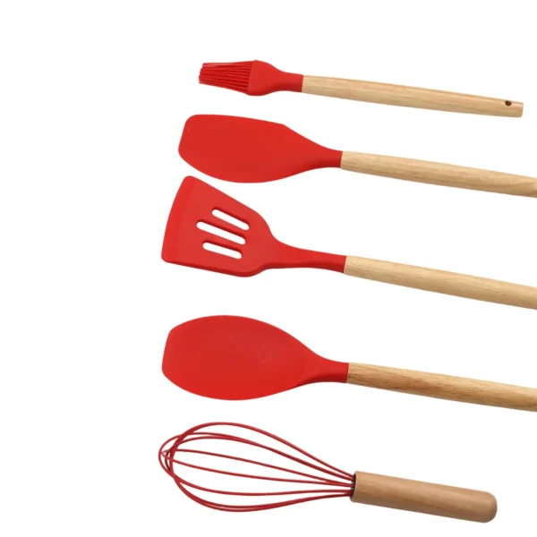 AIYI 5-Piece Silicone Kitchen Utensil Set with Wooden Handles AY097-704