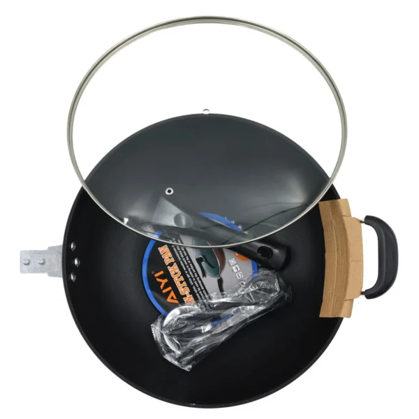 AIYI 34cm Non-Stick Aluminium Wok with Glass Lid AY129-015