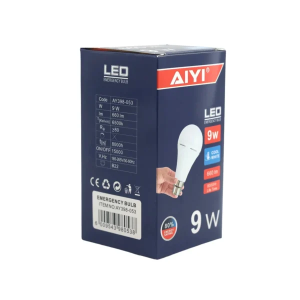 AiYi LED Emergency Bulb 165-265V 6500k 9W B22 AY398-053