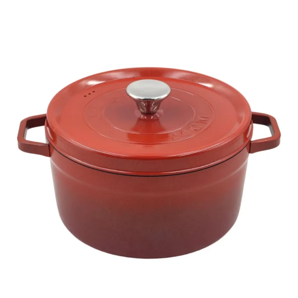 AIYI 24cm Cast-Iron-Style Non-Stick Soup Pot with Lid - Red AY129-027