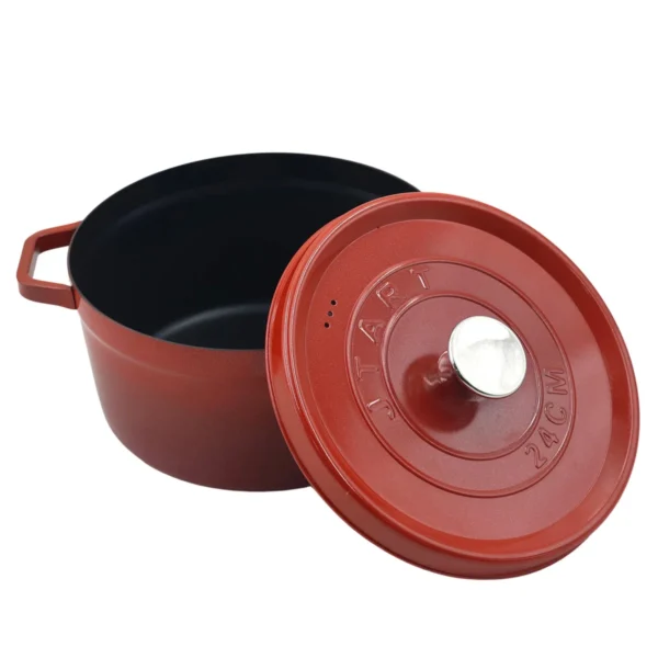 AIYI 24cm Cast-Iron-Style Non-Stick Soup Pot with Lid - Red AY129-027