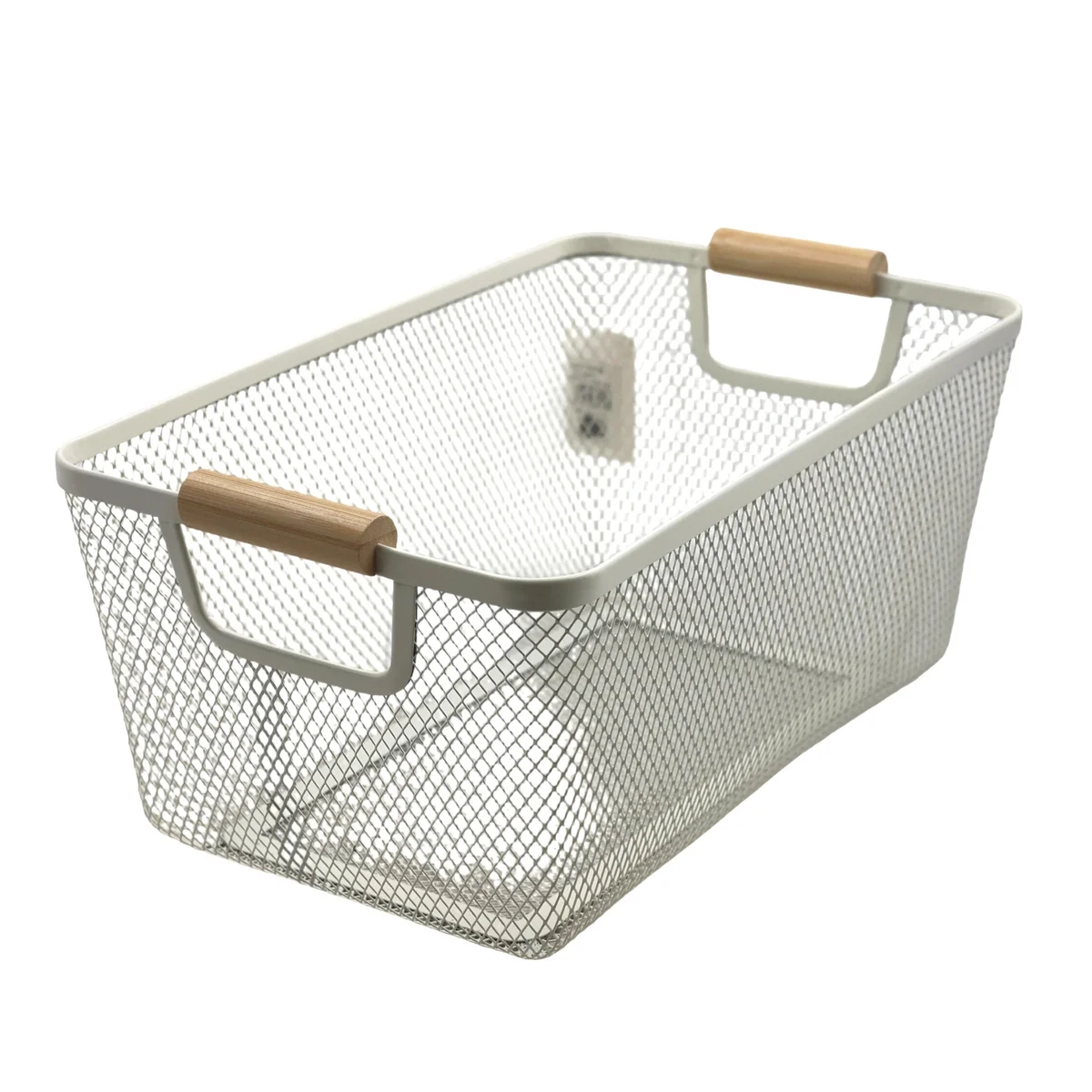 Metal Storage Basket with Wooden Handles, Wire Organiser Tray White AY398-029 - Image 2