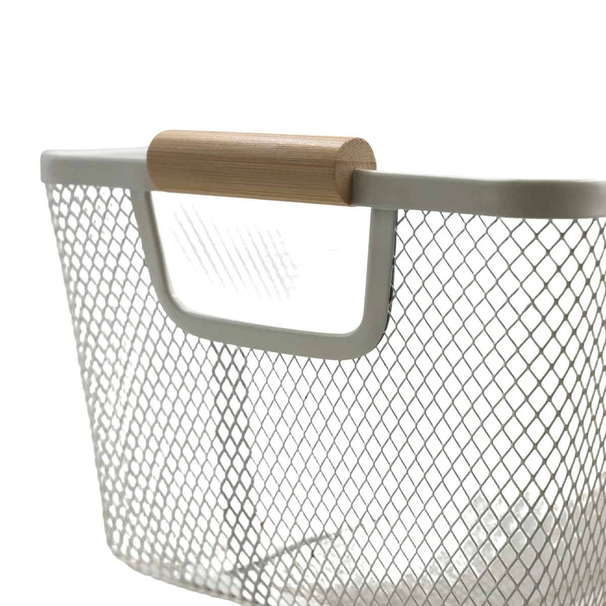 Metal Storage Basket with Wooden Handles, Wire Organiser Tray White AY398-029 - Image 3