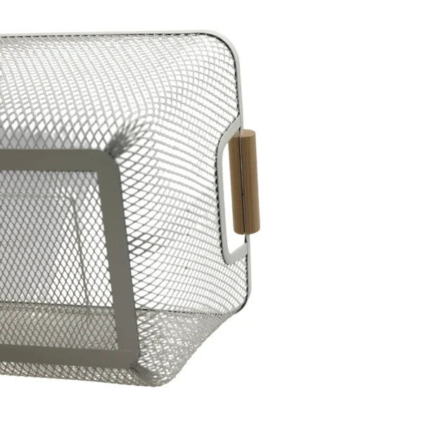 Metal Storage Basket with Wooden Handles, Wire Organiser Tray White AY398-029