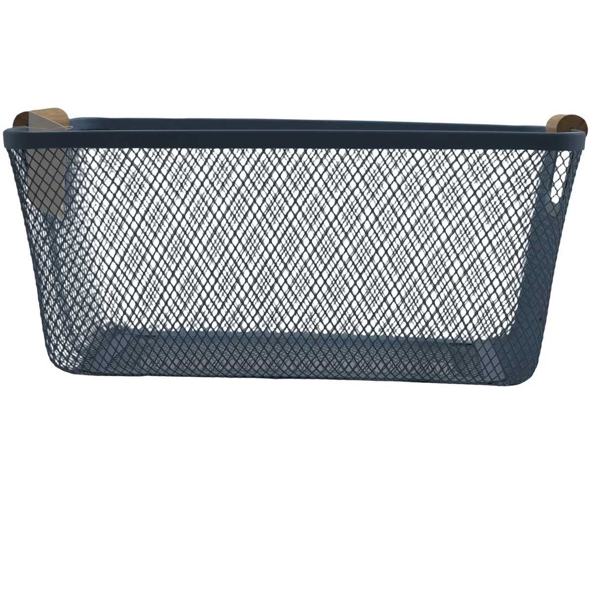 Metal Storage Basket with Wooden Handles, Wire Organiser Tray Blue AY398-029