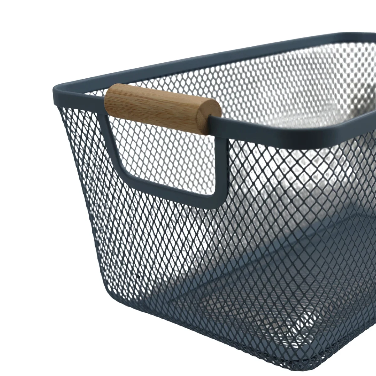 Metal Storage Basket with Wooden Handles, Wire Organiser Tray Blue AY398-029 - Image 2