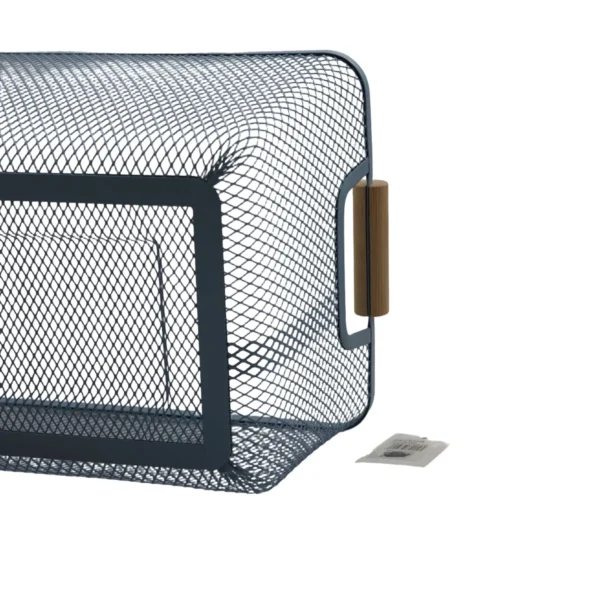 Metal Storage Basket with Wooden Handles, Wire Organiser Tray Blue AY398-029