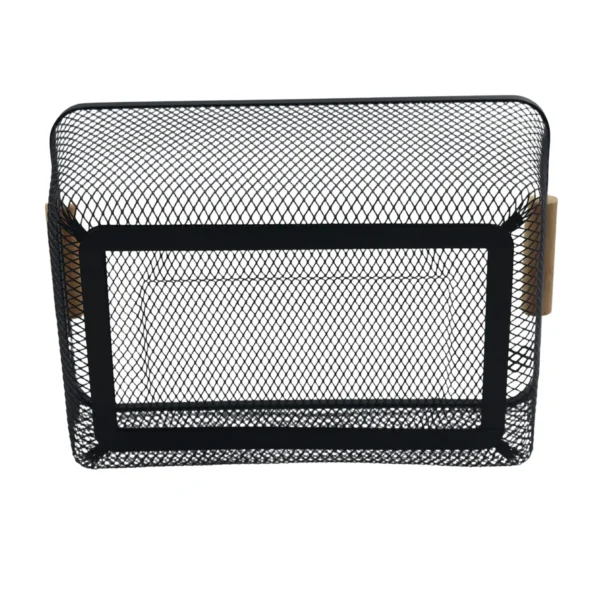 Metal Storage Basket with Wooden Handles, Wire Organiser Tray Black AY398-028