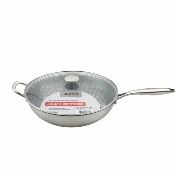 AIYI Stainless Steel Wok with Lid 32cm AY129-026