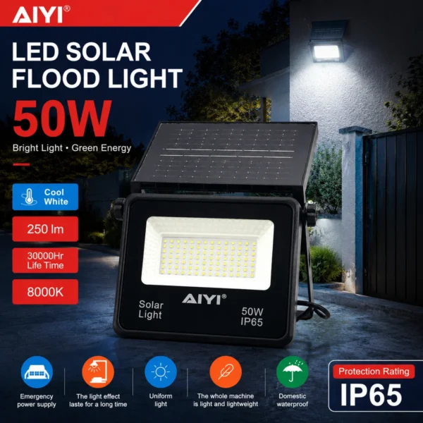AIYI 50W Foldable Solar Flood Light With Panel 250LM IP65 Outdoor Light AY399-049