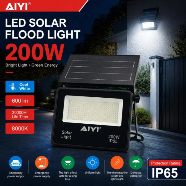 AIYI 200W Foldable Solar Flood Light With Panel 600LM IP65 Outdoor Light AY399-051
