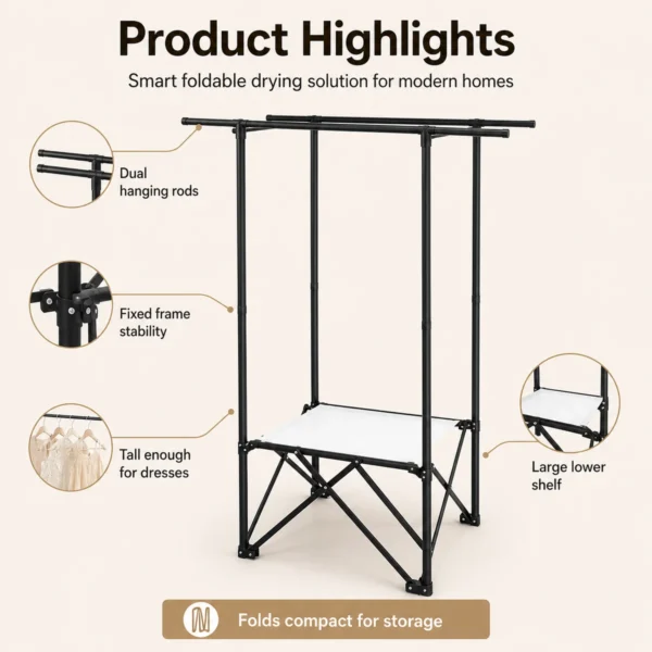 Heavy-Duty Adjustable Double Rail Clothes Rack, Extendable Garment Stand, 45kg Capacity AY397-001