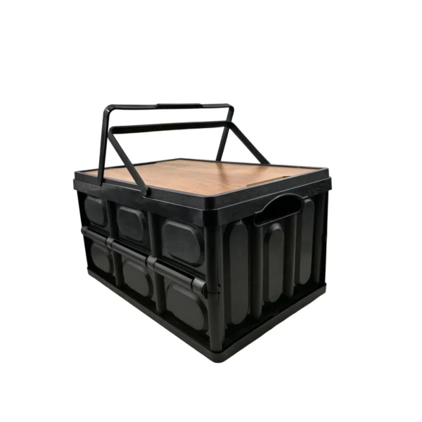 AIYI Collapsible Storage Crate with Wooden Lid and Carry Handle Black AY136-006