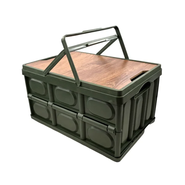 AIYI Collapsible Storage Crate with Wooden Lid and Carry Handle Green AY136-006