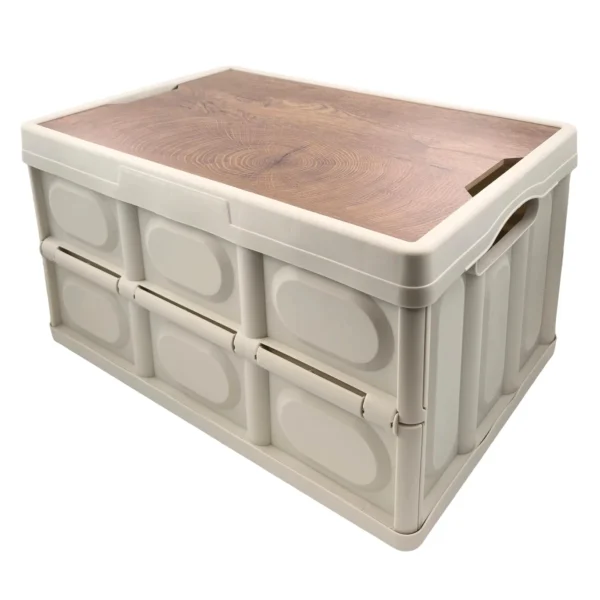 AIYI Big Collapsible Storage Crate with Wooden Lid and Handle White AY136-007