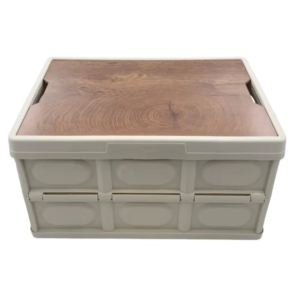 AIYI Big Collapsible Storage Crate with Wooden Lid and Handle White AY136-007