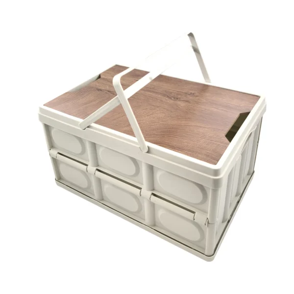 AIYI Collapsible Storage Crate with Wooden Lid and Carry Handle White AY136-006