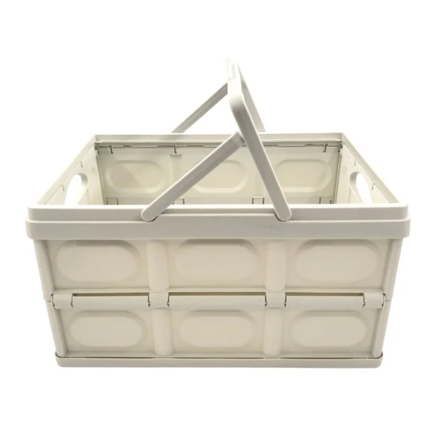 AIYI Collapsible Storage Crate with Wooden Lid and Carry Handle White AY136-006