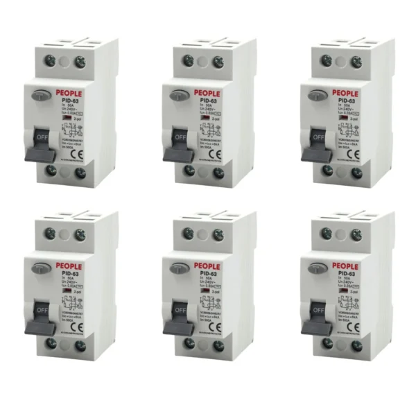 PEOPLE PID-63 50A 1P+N Earth Leakage Circuit Breakers - 6 Pack